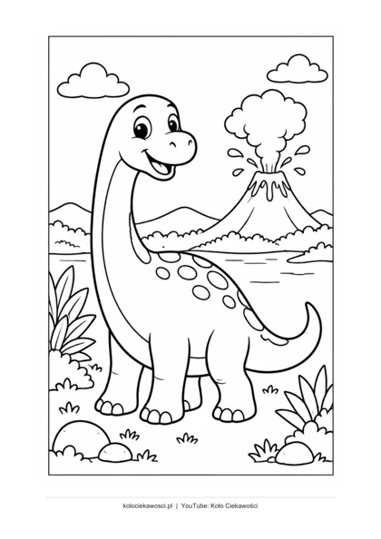 Dinozaur i wulkan — kolorowanka do druku PDF A4