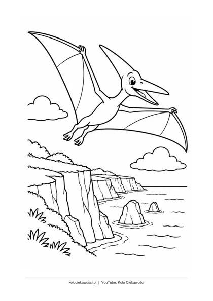Pteranodon nad klifami — kolorowanka do druku PDF A4
