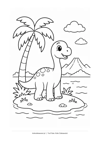 Dinozaur na wyspie — kolorowanka do druku PDF A4
