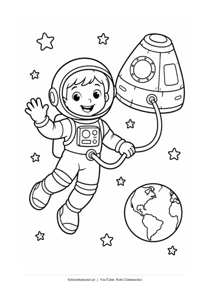 Astronauta w kosmosie — kolorowanka do druku PDF A4