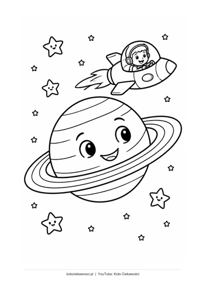 Saturn i rakieta — kolorowanka do druku PDF A4