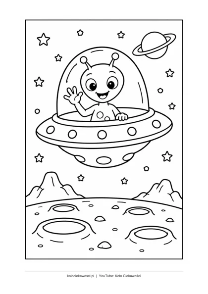 Przyjazny kosmita i UFO — kolorowanka do druku PDF A4