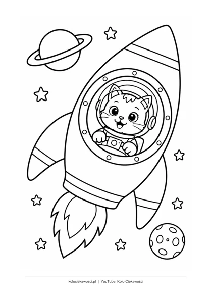 Kot astronauta — kolorowanka do druku PDF A4