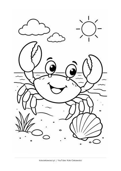 Krab na plaży — kolorowanka do druku PDF A4