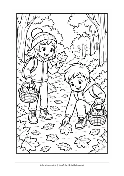 Jesienny spacer — kolorowanka do druku PDF A4