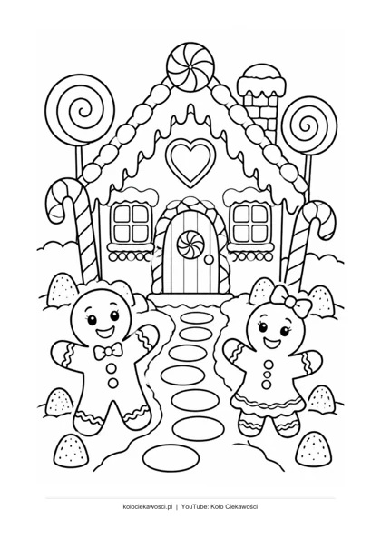 Piernikowy domek — kolorowanka do druku PDF A4
