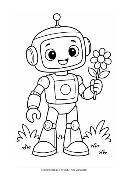 Robot z kwiatkiem — kolorowanka do druku PDF A4