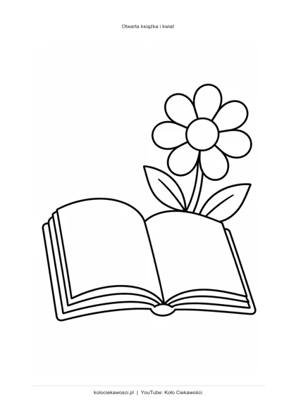Otwarta książka i kwiat — kolorowanka do druku PDF A4
