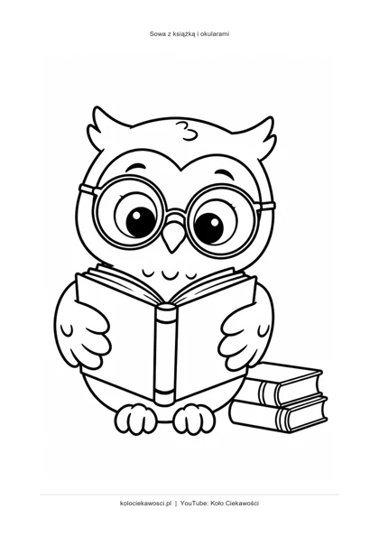 Sowa z książką i okularami — kolorowanka do druku PDF A4
