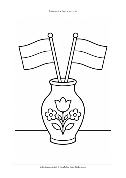 Dwie polskie flagi w wazonie — kolorowanka do druku PDF A4
