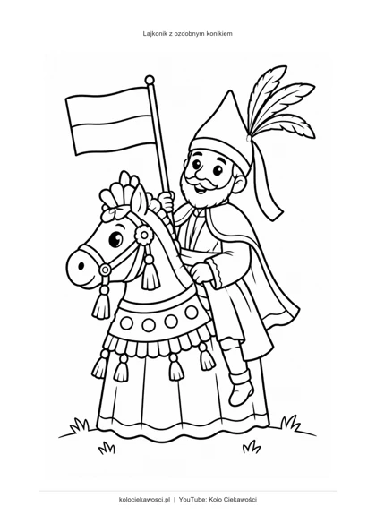 Lajkonik z ozdobnym konikiem — kolorowanka do druku PDF A4