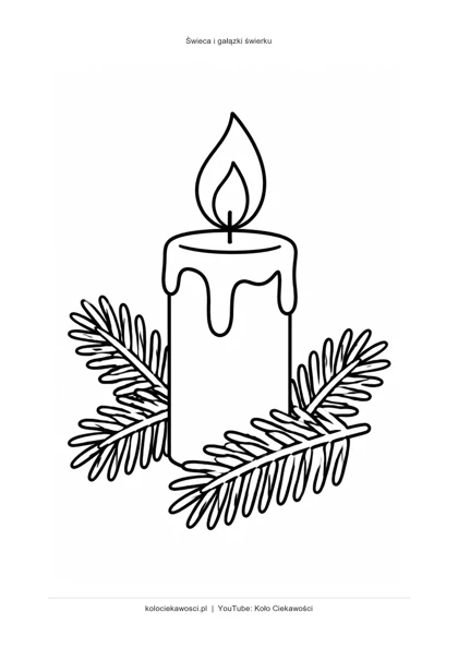 Świeca i gałązki świerku — kolorowanka do druku PDF A4