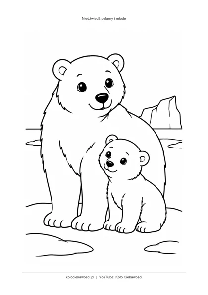 Niedźwiedź polarny i młode — kolorowanka do druku PDF A4