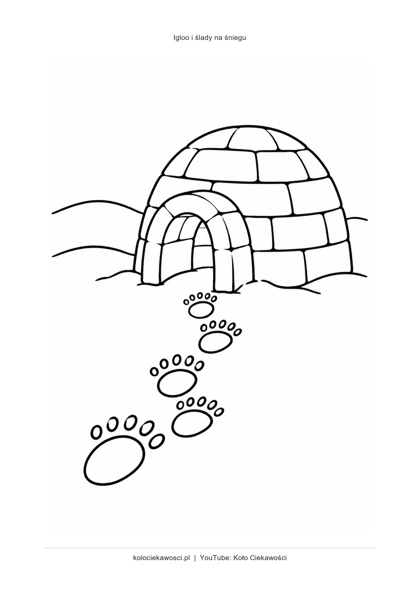 Igloo i ślady na śniegu — kolorowanka do druku PDF A4