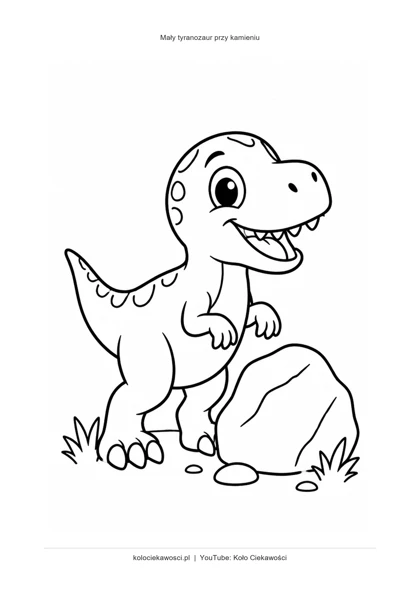Mały tyranozaur przy kamieniu — kolorowanka do druku PDF A4