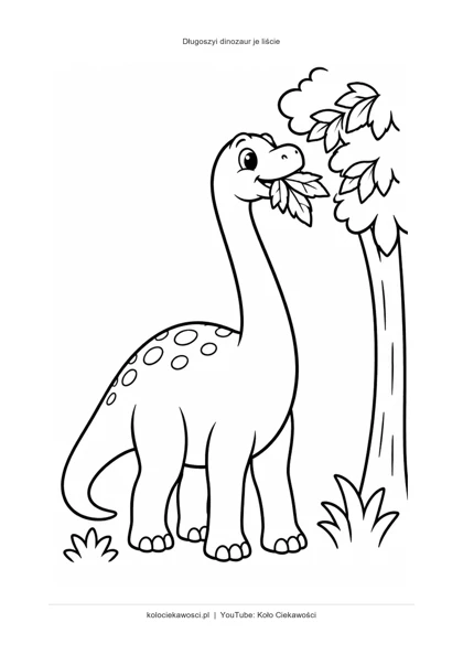 Długoszyi dinozaur je liście — kolorowanka do druku PDF A4