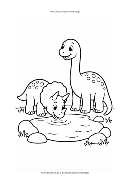 Dwa dinozaury przy wodopoju — kolorowanka do druku PDF A4