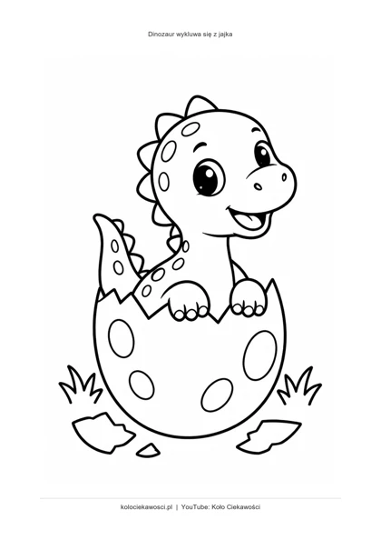 Dinozaur wykluwa się z jajka — kolorowanka do druku PDF A4