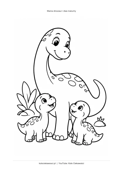 Mama dinozaur i dwa maluchy — kolorowanka do druku PDF A4