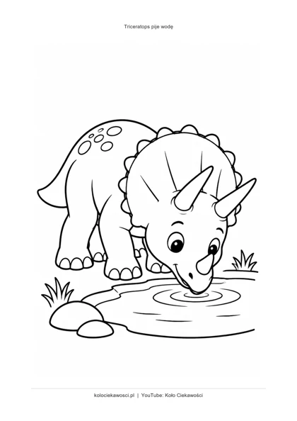 Triceratops pije wodę — kolorowanka do druku PDF A4