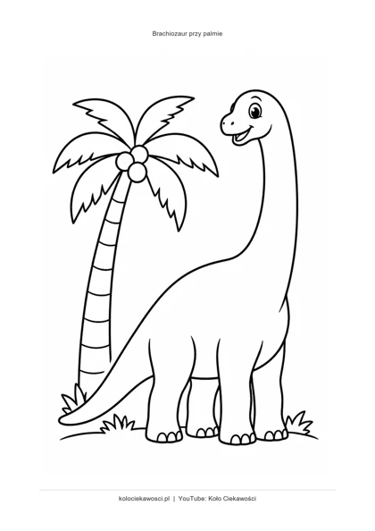 Brachiozaur przy palmie — kolorowanka do druku PDF A4