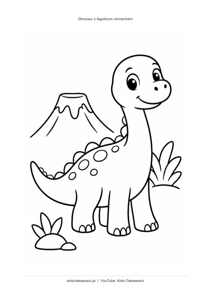 Dinozaur z łagodnym uśmiechem — kolorowanka do druku PDF A4