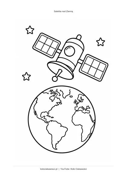 Satelita nad Ziemią — kolorowanka do druku PDF A4