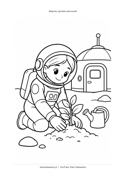 Bajkowy ogródek astronautki — kolorowanka do druku PDF A4