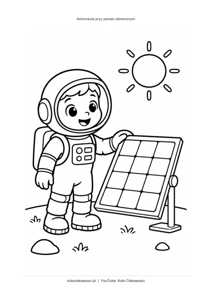 Astronauta przy panelu słonecznym — kolorowanka do druku PDF A4