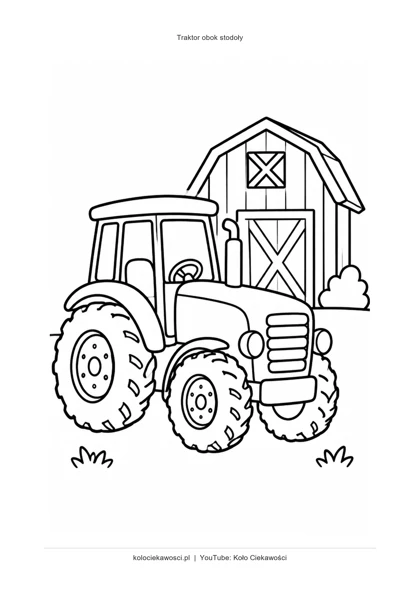 Traktor obok stodoły — kolorowanka do druku PDF A4