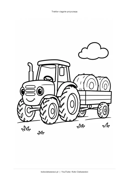Traktor ciągnie przyczepę — kolorowanka do druku PDF A4