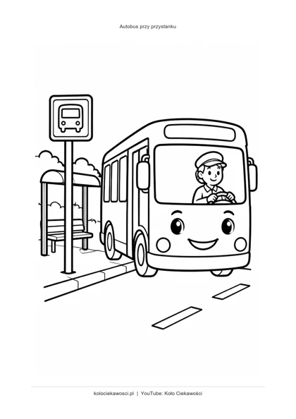 Autobus przy przystanku — kolorowanka do druku PDF A4