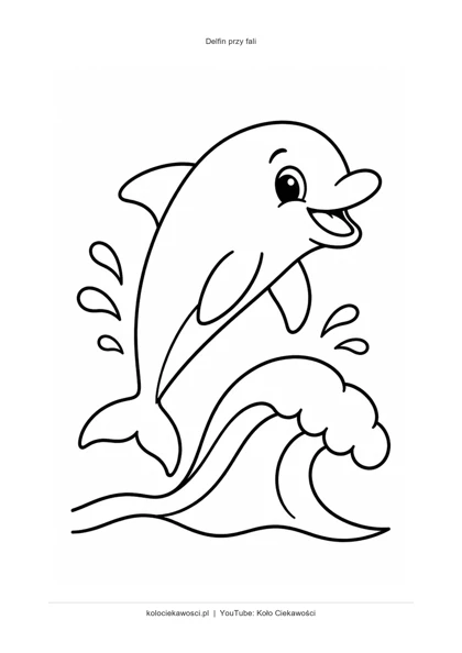 Delfin przy fali — kolorowanka do druku PDF A4