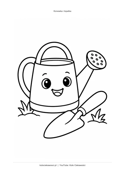 Konewka i łopatka — kolorowanka do druku PDF A4