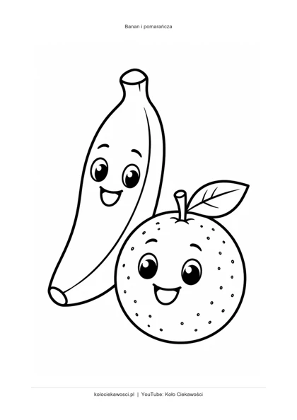 Banan i pomarańcza — kolorowanka do druku PDF A4