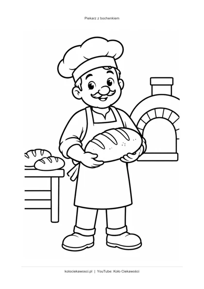 Piekarz z bochenkiem — kolorowanka do druku PDF A4