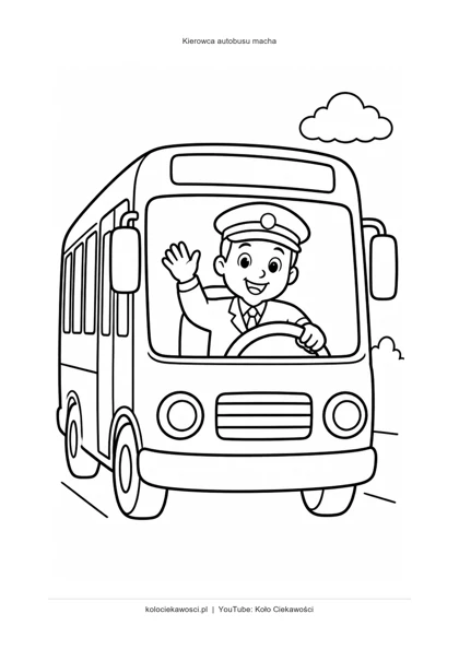 Kierowca autobusu macha — kolorowanka do druku PDF A4