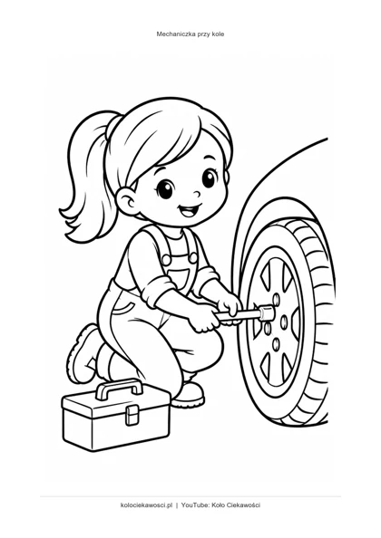 Mechaniczka przy kole — kolorowanka do druku PDF A4