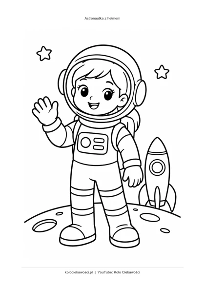Astronautka z hełmem — kolorowanka do druku PDF A4