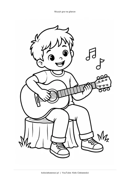 Muzyk gra na gitarze — kolorowanka do druku PDF A4